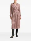 Fracomina Long-sleeve Patterned Midi Dress In Brown