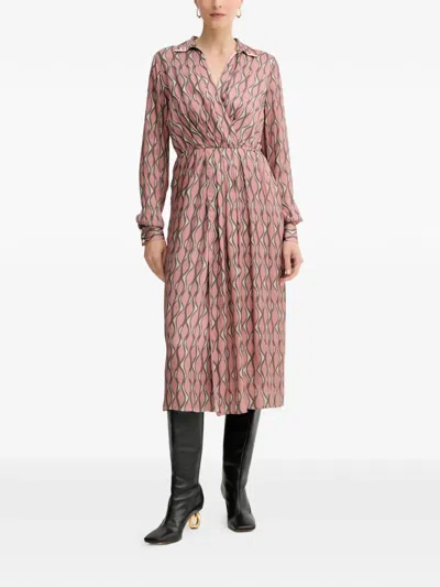 Fracomina Long-sleeve Patterned Midi Dress In Brown