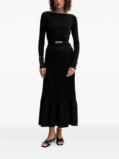 Fracomina Long-sleeve Pleated Midi Dress In Black