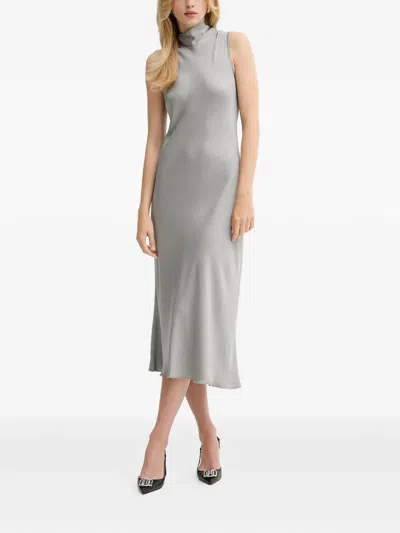 Fracomina Mock-neck Satin Midi Dress In Gray