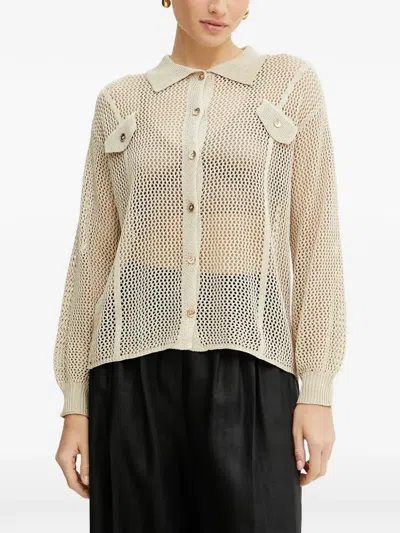 Fracomina Open-knit Button-up Cardigan In Neutral