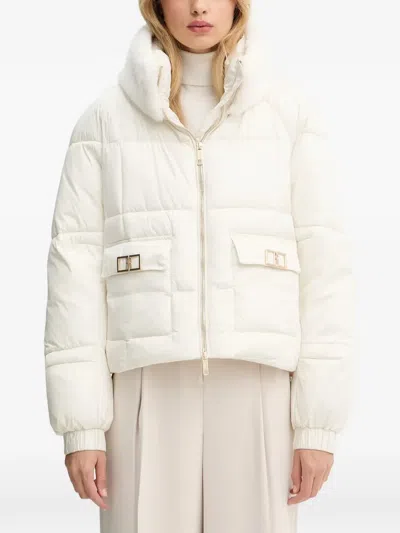 Fracomina Padded Faux Fur Collar Jacket In White
