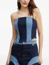 Fracomina Panelled Strapless Top In Blue