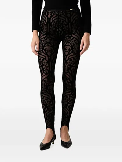 Fracomina Patterned Stirrup Leggings In Black