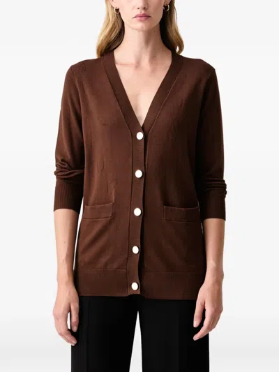 Fracomina Patterned V-neck Cardigan In Brown