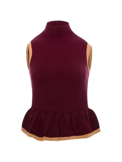 Fracomina Peplum-hem Sleeveless Vest In Burgundy