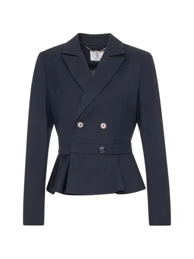 Fracomina Pinstripe Peplum Blazer In Blue