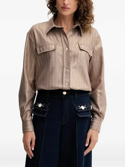 Fracomina Pinstripe-print Flap-pocket Shirt In Brown