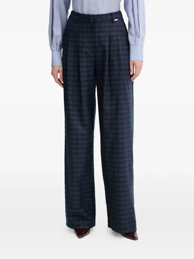 Fracomina Pleated Check Trousers In Blue