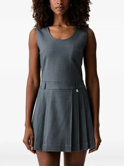 Fracomina Pleated Sleeveless Dress In Gray