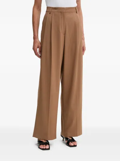 Fracomina Pleated Wide-leg Trousers In Brown