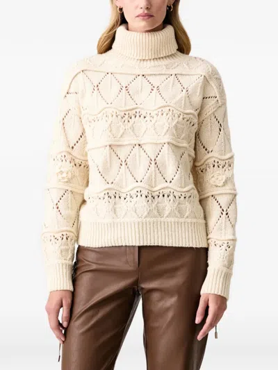 Fracomina Pointelle-knit Roll-neck Sweater In Brown
