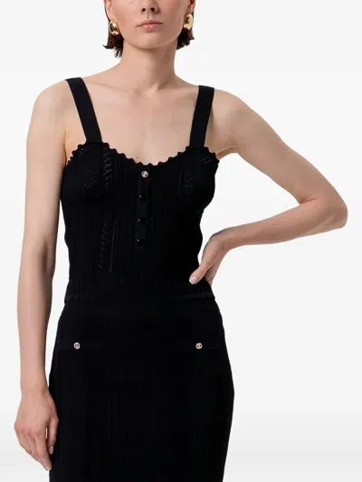 Fracomina Pointelle-knit Scalloped Top In Blue