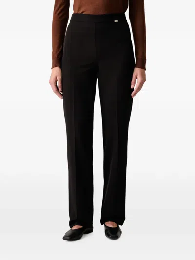 Fracomina Pressed-crease Logo-plaque Trousers In Black