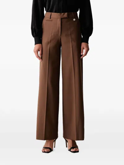 Fracomina Pressed-crease Wide-leg Trousers In Brown