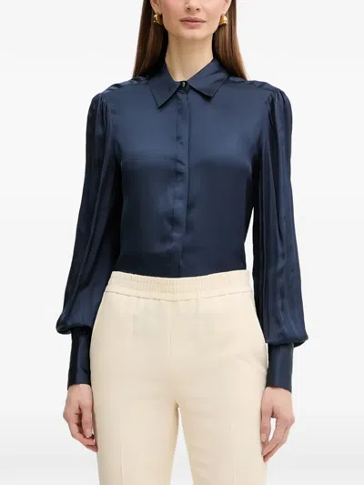 Fracomina Puff-sleeve Button-up Shirt In Blue