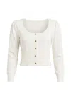Fracomina 퍼프 소매 골지 헴 가디건 In White