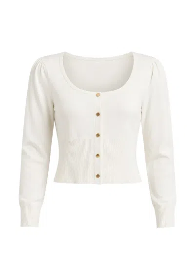Fracomina 퍼프 소매 골지 헴 가디건 In White