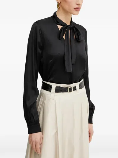 Fracomina Pussy-bow Long-sleeve Top In Black