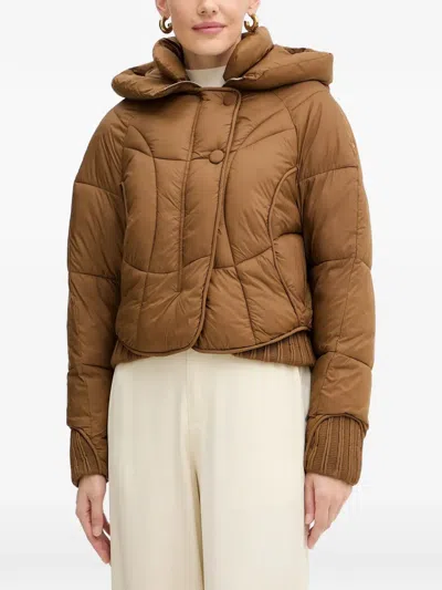 Fracomina Quilted Hooded Jacket In Brown
