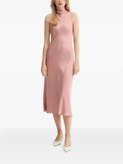 Fracomina Rear-bow High-neck Midi Dress In Pink