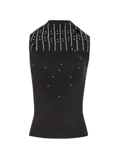 Fracomina Rhinestone-embellished Floral-appliqué Top In Black