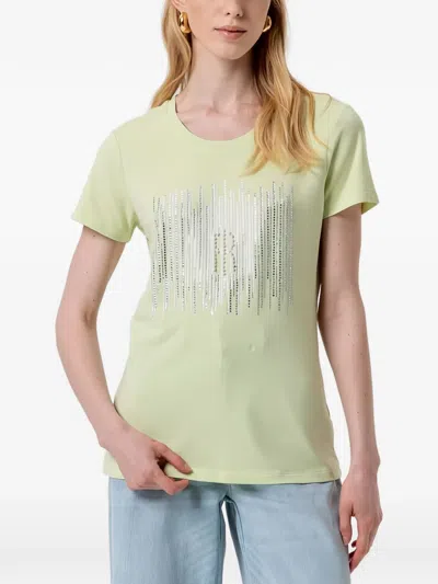Fracomina Rhinestone-embellished Logo-print T-shirt In Green
