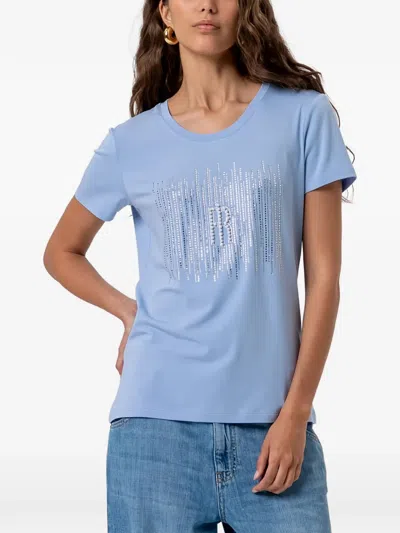 Fracomina Rhinestone-embellished Pearl-detail T-shirt In Blue