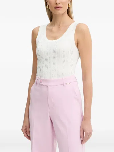 Fracomina Rhinestone-embellished Ribbed-knit Top In White