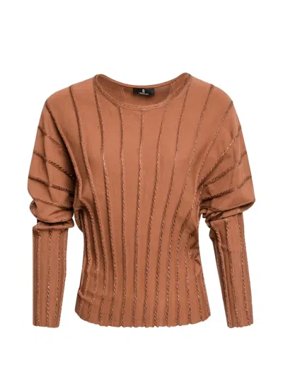 Fracomina Ribbed-knit Metallic-thread Sweater In Brown