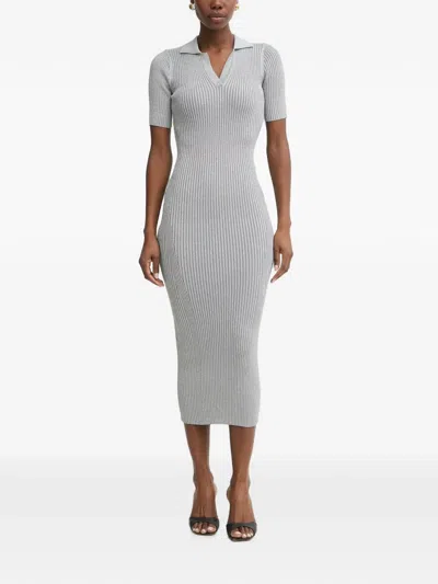 Fracomina Ribbed-knit Polo Midi Dress In Gray