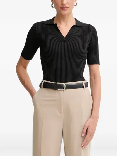 Fracomina Ribbed-knit Short-sleeve Top In Black