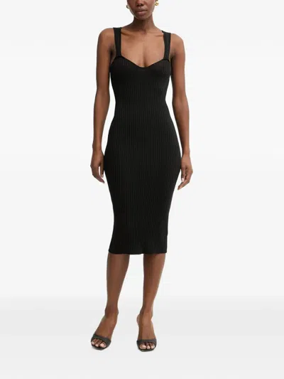 Fracomina Ribbed-knit Sleeveless Midi Dress In Black