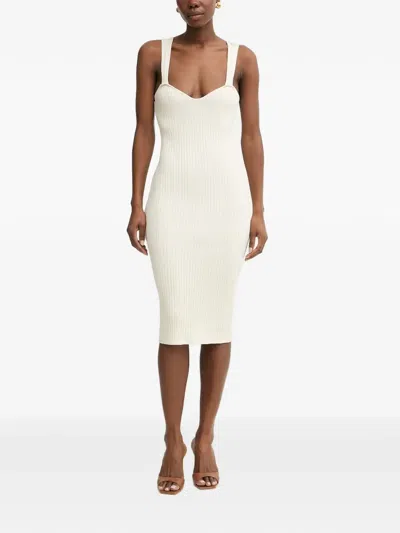 Fracomina Ribbed-knit Sweetheart-neck Midi Dress In White