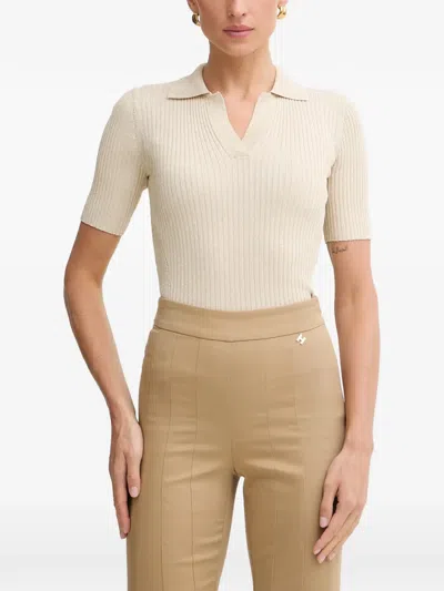 Fracomina Ribbed-knit V-neck T-shirt In Neutral