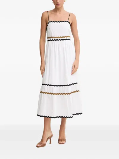 Fracomina Ric-rac-trim Lace-up Midi Dress In White