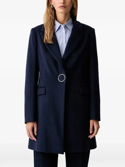 Fracomina Ring-detail Notched-lapel Coat In Blue