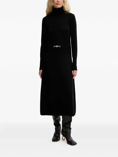 Fracomina Roll-neck Belted Midi Dress In Black