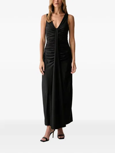 Fracomina Ruched Sleeveless Maxi Dress In Black
