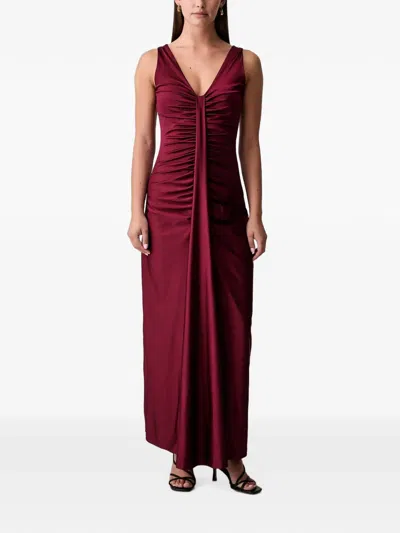 Fracomina Ruched V-neck Maxi Dress In Burgundy