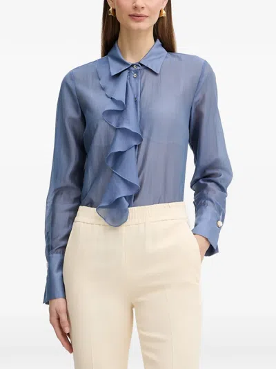 Fracomina Ruffled Buttoned Shirt In Blue