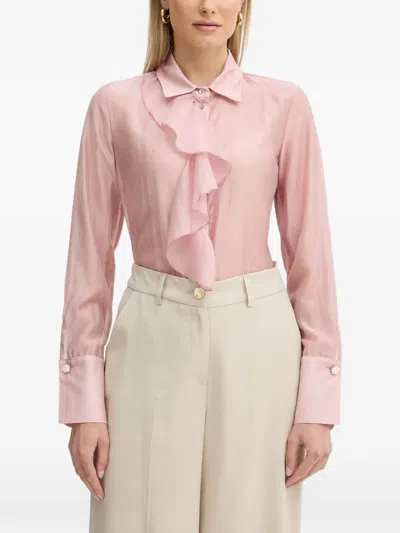 Fracomina Ruffled Long-sleeve Shirt In Pink