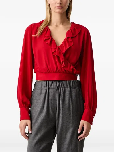 Fracomina Ruffled-trim Cropped Blouse In Red