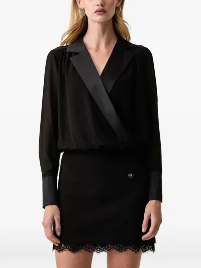 Fracomina Satin-trim Wrap Blouse In Black