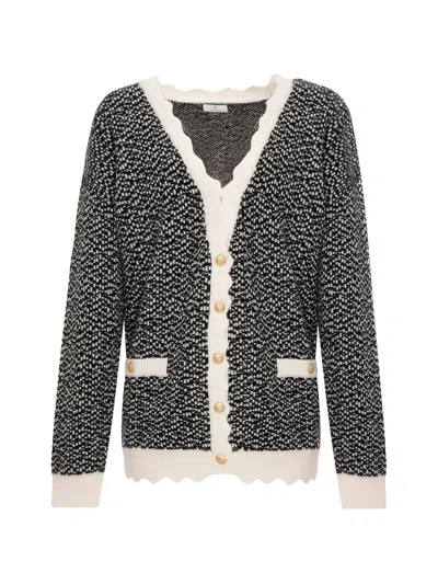 Fracomina Scallop-edge Knit Cardigan In Black