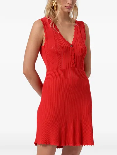 Fracomina Scallop-edge Pointelle-knit Dress In Red