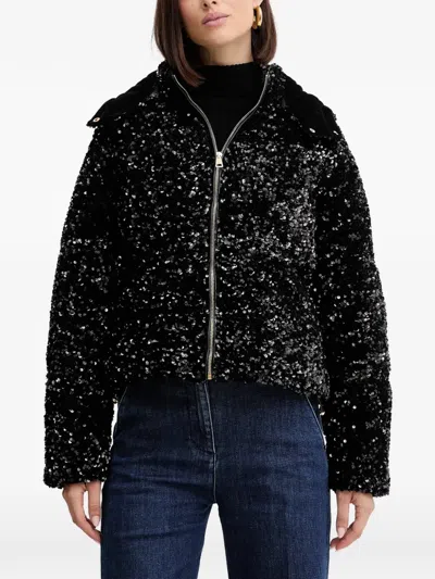 Fracomina Sequin-embellished Zip-fastening Jacket In Black