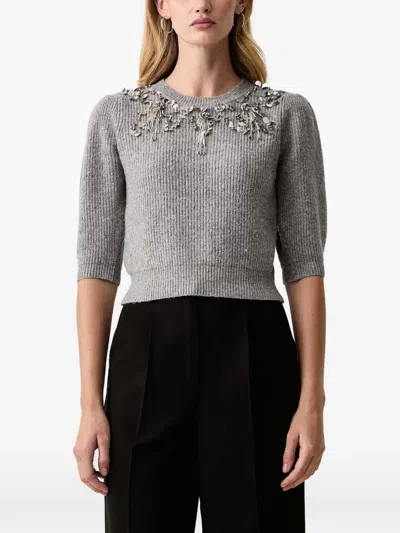 Fracomina Sequin-embellished Puff-sleeve Sweater In Gray