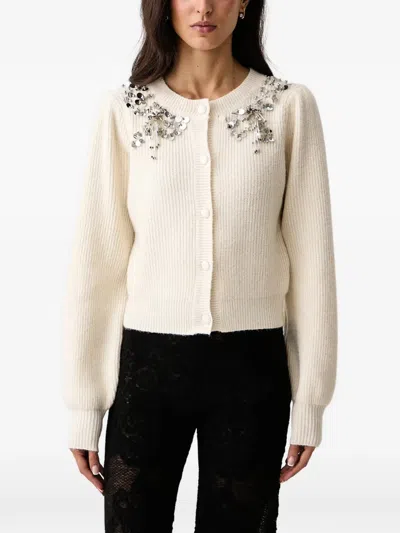 Fracomina Sequin-embellished Ribbed-knit Cardigan In Neutrals