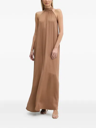 Fracomina Sleeveless Halterneck Maxi Dress In Brown
